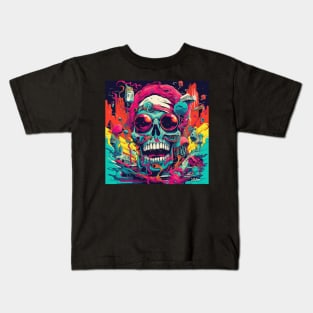 Psychedelic Brightly Colored Skulls and Skeletons Kids T-Shirt